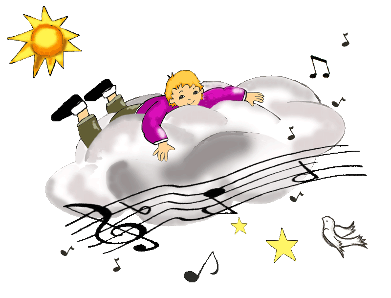 Image d'accueil du site : Clément allongé sur un nuage